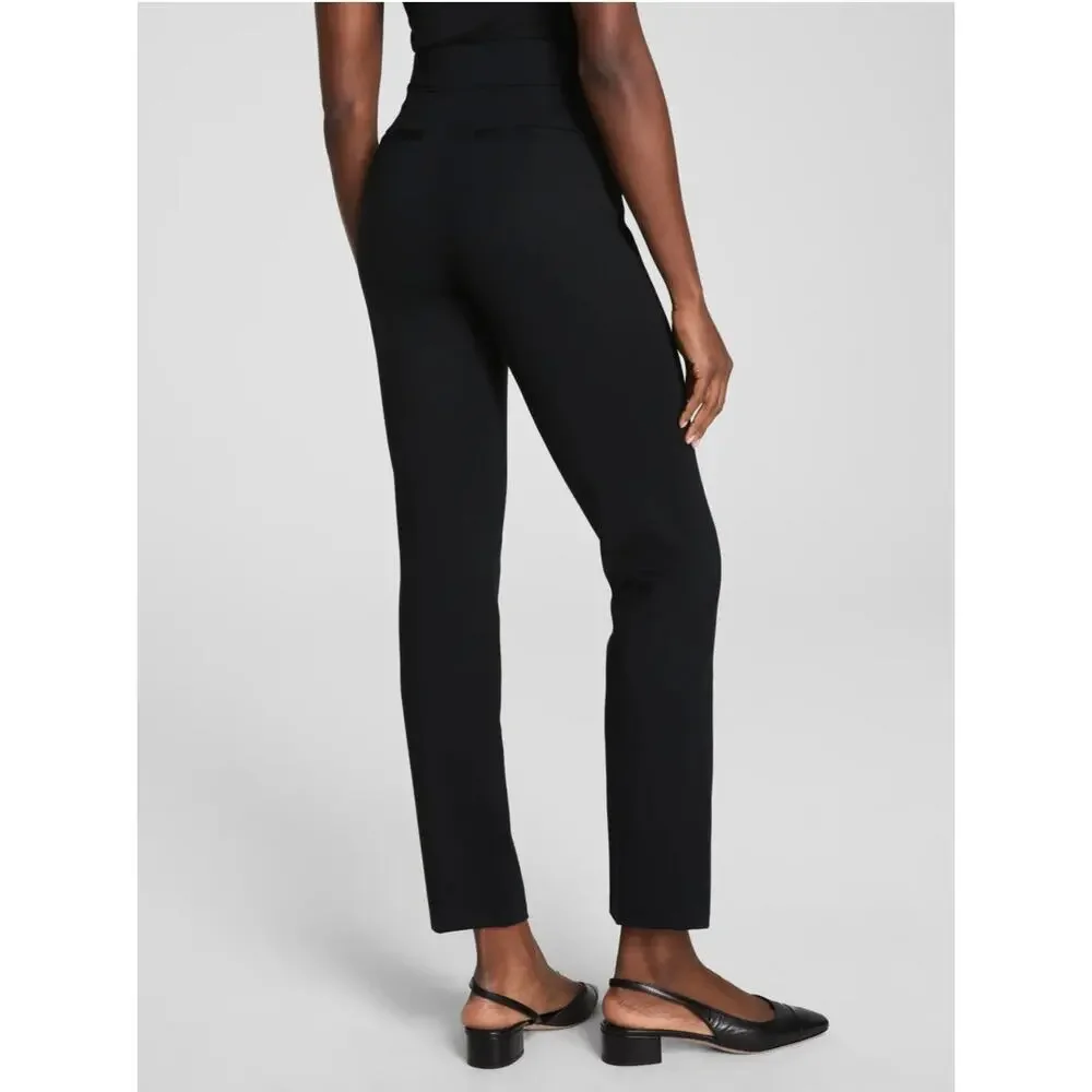 Spanx Women's Black Ponte Slim Pull-On Cropped Straight Leg Pants Size M